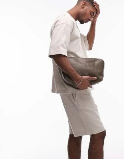 Topman Oversized Fit Linen Blend Short Sleeve Sweatshirt In Stone For Men -Daily Wardrobe Shop 207543685 1 stone 1