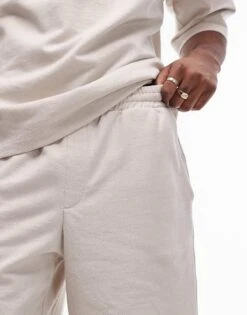 Topman Oversized Fit Linen Blend Short Sleeve Sweatshirt In Stone For Men -Daily Wardrobe Shop 207543685 5