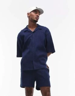 Topman Oversized Fit Waffle Button Through Jersey Shirt In Navy For Men 11 Topman Oversized Fit Waffle Button Through Jersey Shirt In Navy For Men -Daily Wardrobe Shop 207543709 1 navy 1