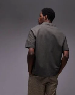 Topman Heavyweight Boxy Fit Revere Polo In Khaki For Men -Daily Wardrobe Shop 207543719 4