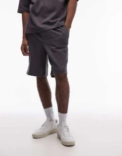 Topman Oversized Fit Linen Blend Short Sleeve Sweatshirt In Charcoal For Men -Daily Wardrobe Shop 207543742 3