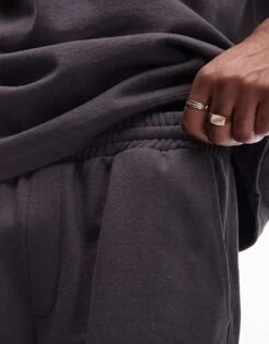 Topman Oversized Fit Linen Blend Short Sleeve Sweatshirt In Charcoal For Men -Daily Wardrobe Shop 207543742 4