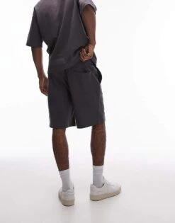 Topman Oversized Fit Linen Blend Short Sleeve Sweatshirt In Charcoal For Men -Daily Wardrobe Shop 207543742 5