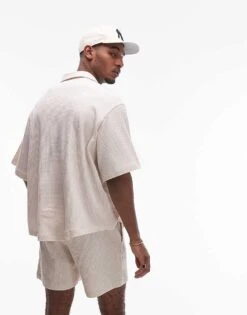 Topman Oversized Fit Waffle Short In Stone For Men -Daily Wardrobe Shop 207550922 5