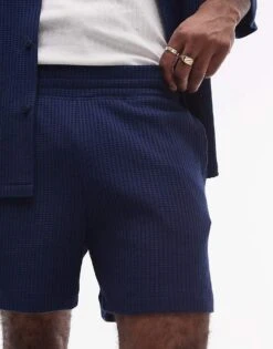 Topman Oversized Fit Waffle Short In Navy For Men -Daily Wardrobe Shop 207550923 3