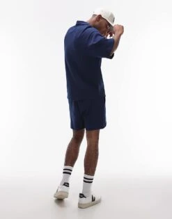 Topman Oversized Fit Waffle Short In Navy For Men -Daily Wardrobe Shop 207550923 4