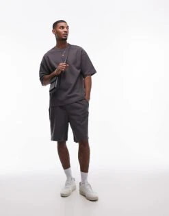 Topman Oversized Fit Linen Blend Short In Charcoal For Men 9 Topman Oversized Fit Linen Blend Short In Charcoal For Men -Daily Wardrobe Shop 207550958 3