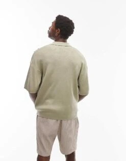 Topman Embroidered Floral Knitted Shirt In Sage And Black For Men -Daily Wardrobe Shop 207584541 3