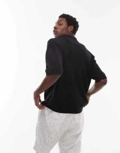 Topman Embroidered Floral Knitted Shirt In Black And Ecru For Men -Daily Wardrobe Shop 207584550 4