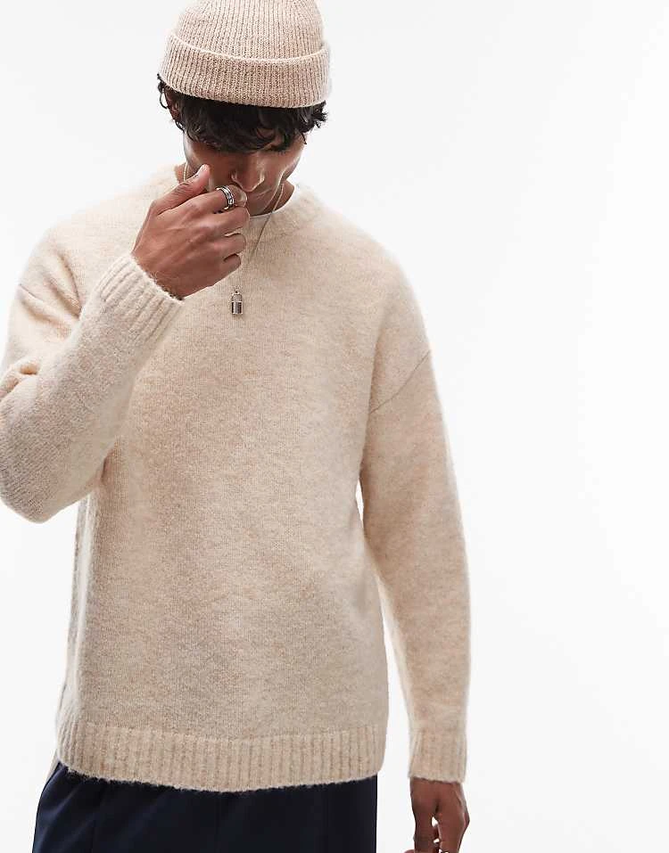 Topman Relaxed Fit Jumper In Oatmeal For Men 3 Topman Relaxed Fit Jumper In Oatmeal For Men