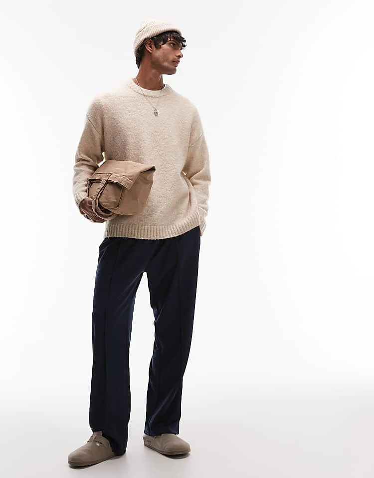 Topman Relaxed Fit Jumper In Oatmeal For Men 4 Topman Relaxed Fit Jumper In Oatmeal For Men - Image 2