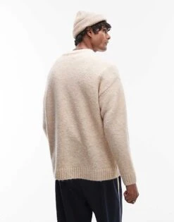 Topman Relaxed Fit Jumper In Oatmeal For Men 9 Topman Relaxed Fit Jumper In Oatmeal For Men -Daily Wardrobe Shop 207595888 3