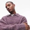 Topman Relaxed Open Collar Jumper In Purple Marl For Men -Daily Wardrobe Shop 207596213 1 purplemarl