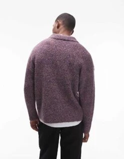 Topman Relaxed Open Collar Jumper In Purple Marl For Men -Daily Wardrobe Shop 207596213 2