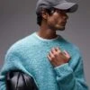 Topman Relaxed Fit Boucle Jumper In Turquoise For Men