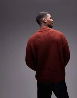 Topman Relaxed Fit Compact Knit Polo Jumper In Dark Red For Men -Daily Wardrobe Shop 207596556 4