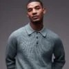 Topman Relaxed Fit Compact Knit Polo Jumper In Sage For Men -Daily Wardrobe Shop 207596798 1 sage