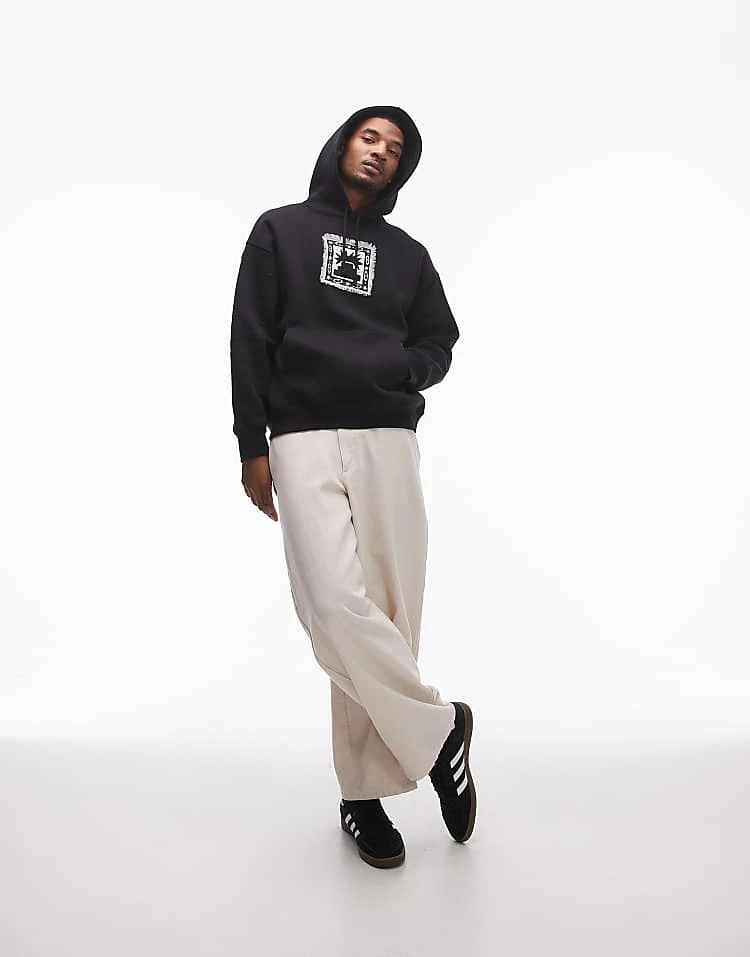 Topman Oversized Fit Hoodie With Frayed Patch Embroidery In Black For Men 4 Topman Oversized Fit Hoodie With Frayed Patch Embroidery In Black For Men - Image 2