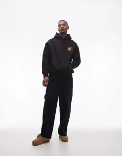 Topman Oversized Fit Hoodie With Front And Back Roses Scribbles Print In Black For Men -Daily Wardrobe Shop 207621443 4