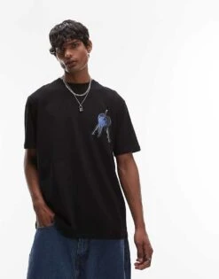 Topman Oversized Fit T-shirt With Front And Back Keys Patch Print In Black For Men -Daily Wardrobe Shop 207621451 3