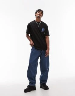 Topman Oversized Fit T-shirt With Front And Back Keys Patch Print In Black For Men -Daily Wardrobe Shop 207621451 4