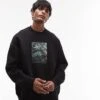 Topman Oversized Fit Sweatshirt With Leaves Patch Print In Black For Men -Daily Wardrobe Shop 207621484 1 black