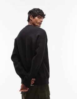 Topman Oversized Fit Sweatshirt With Leaves Patch Print In Black For Men -Daily Wardrobe Shop 207621484 3