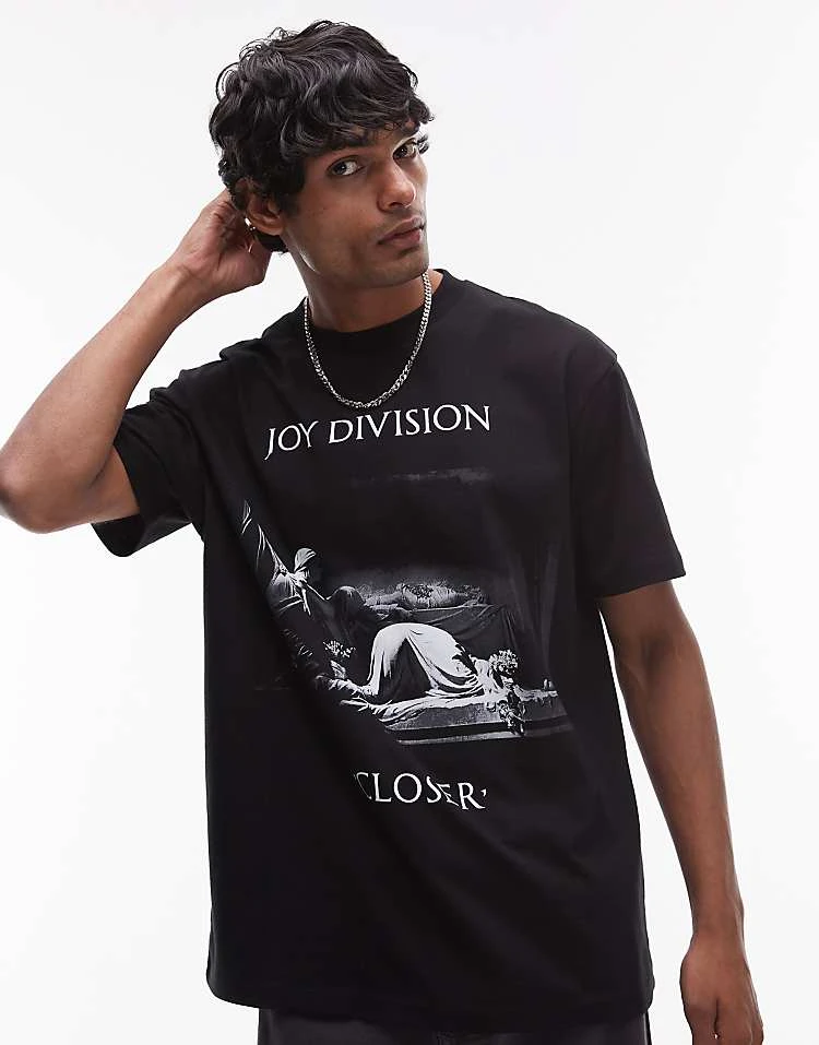 Topman Premium Oversized Fit T-shirt With Front And Back Joy Division Print In Black For Men 3 Topman Premium Oversized Fit T-shirt With Front And Back Joy Division Print In Black For Men