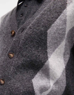 Topman Cardigan In Grey & White Argyle For Men Grey / White -Daily Wardrobe Shop 207655980 3