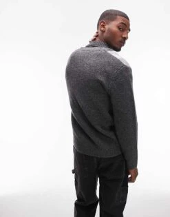 Topman Cardigan In Grey & White Argyle For Men Grey / White -Daily Wardrobe Shop 207655980 4