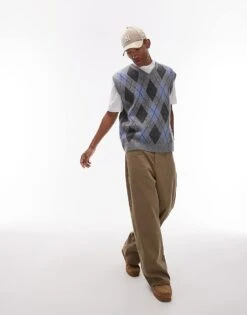 Topman Knitted Vest In Grey & Blue Argyle For Men Grey / Blue 8 Topman Knitted Vest In Grey & Blue Argyle For Men Grey / Blue -Daily Wardrobe Shop 207655988 2