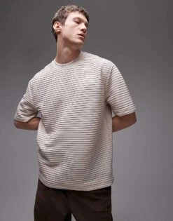 Topman Oversized Fit Smart Rib T-shirt In Stone For Men