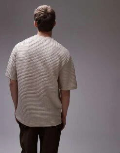 Topman Oversized Fit Smart Rib T-shirt In Stone For Men -Daily Wardrobe Shop 207678554 3
