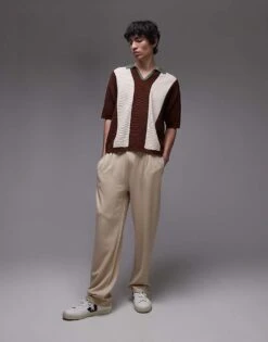 Topman Premium Straight Fit Twill Jogger In Stone For Men