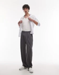 Topman Premium Straight Fit Twill Jogger In Charcoal For Men