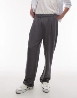 Topman Premium Straight Fit Twill Jogger In Charcoal For Men -Daily Wardrobe Shop 207695412 3