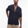 Topman Pointelle Knit Polo Shirt In Navy For Men 2 Topman Pointelle Knit Polo Shirt In Navy For Men -Daily Wardrobe Shop 207702115 1 navy