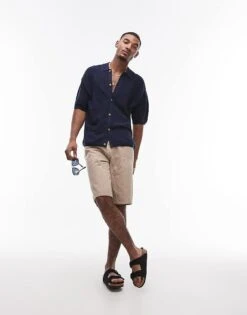 Topman Pointelle Knit Polo Shirt In Navy For Men -Daily Wardrobe Shop 207702115 2