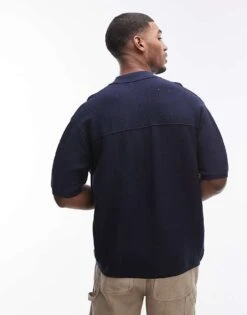 Topman Pointelle Knit Polo Shirt In Navy For Men -Daily Wardrobe Shop 207702115 4