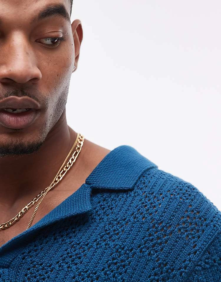 Topman Crochet Pattern Polo In Blue For Men 4 Topman Crochet Pattern Polo In Blue For Men - Image 2