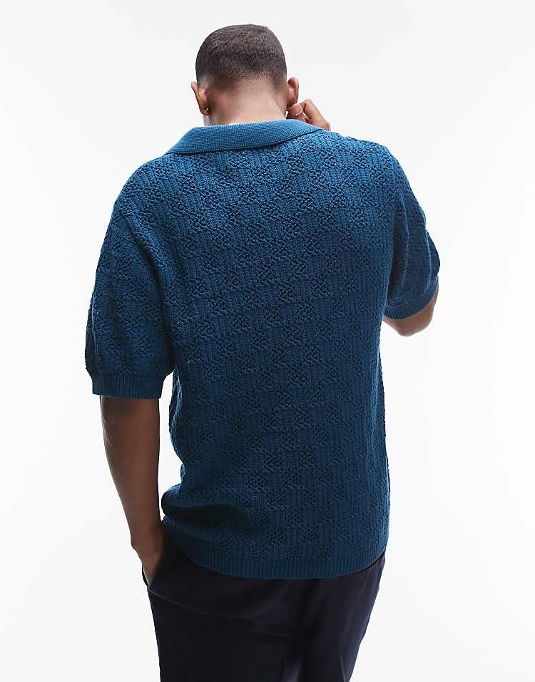 Topman Crochet Pattern Polo In Blue For Men 6 Topman Crochet Pattern Polo In Blue For Men - Image 4