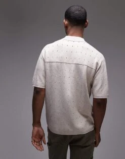 Topman Pointelle Knit Polo Shirt In Stone For Men 10 Topman Pointelle Knit Polo Shirt In Stone For Men -Daily Wardrobe Shop 207702147 4