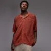 Topman Open Knit Pattern Polo In Rust For Men -Daily Wardrobe Shop 207702148 1 rust