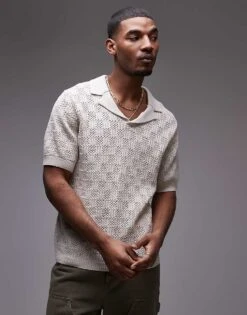 Topman Crochet Pattern Polo In Stone For Men 11 Topman Crochet Pattern Polo In Stone For Men -Daily Wardrobe Shop 207702195 1 stone 1