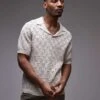 Topman Crochet Pattern Polo In Stone For Men -Daily Wardrobe Shop 207702195 1 stone