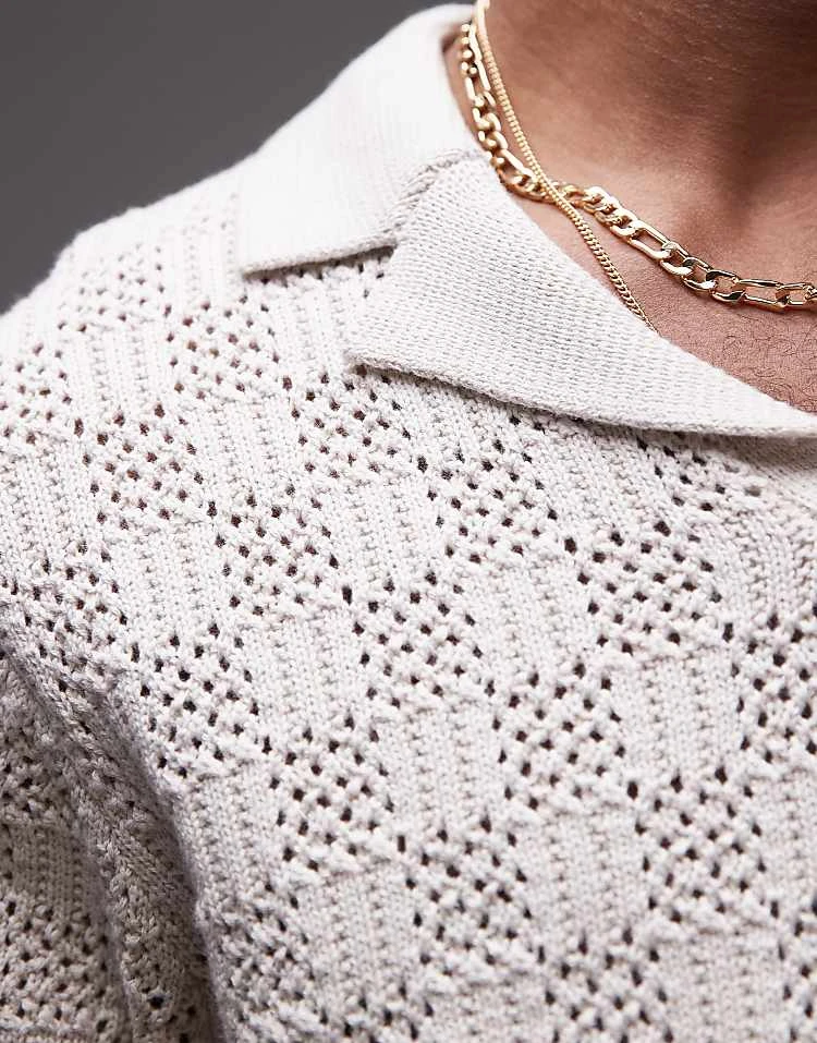 Topman Crochet Pattern Polo In Stone For Men 4 Topman Crochet Pattern Polo In Stone For Men - Image 2
