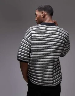 Topman Knitted Stripe Polo In Monochrome For Men -Daily Wardrobe Shop 207702211 3