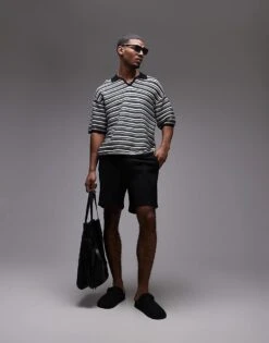 Topman Knitted Stripe Polo In Monochrome For Men -Daily Wardrobe Shop 207702211 4