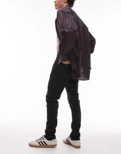 Topman Stretch Skinny Jean In Washed Black For Men -Daily Wardrobe Shop 207710511 3