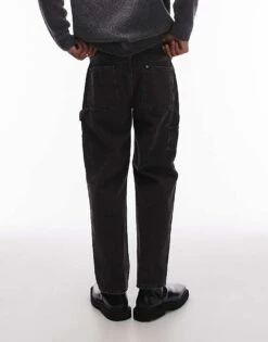 Topman Rigid Straight Leg Carpenter Jean In Washed Black For Men -Daily Wardrobe Shop 207711680 3